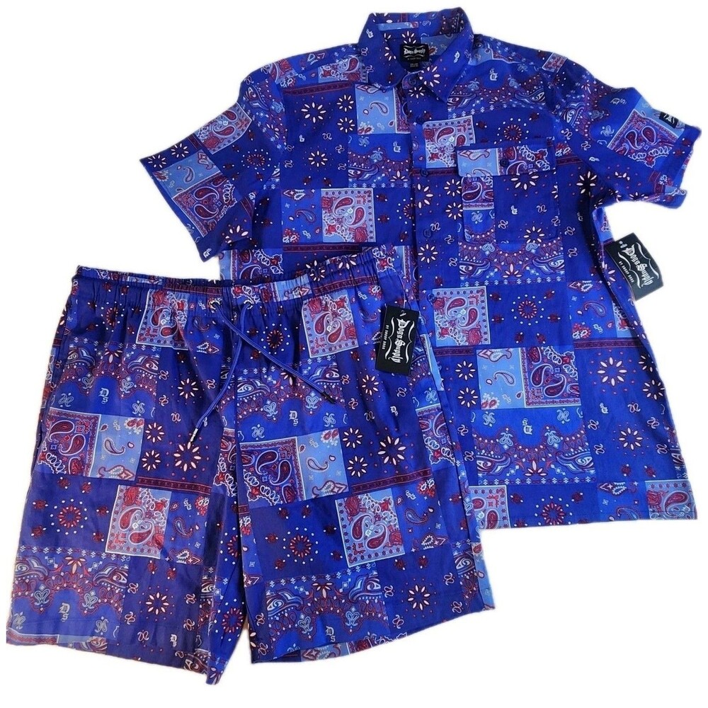 Snoop Dogg by Snoop Supply  SET Size Large Blue Bandana Shirt/ Matching Shorts